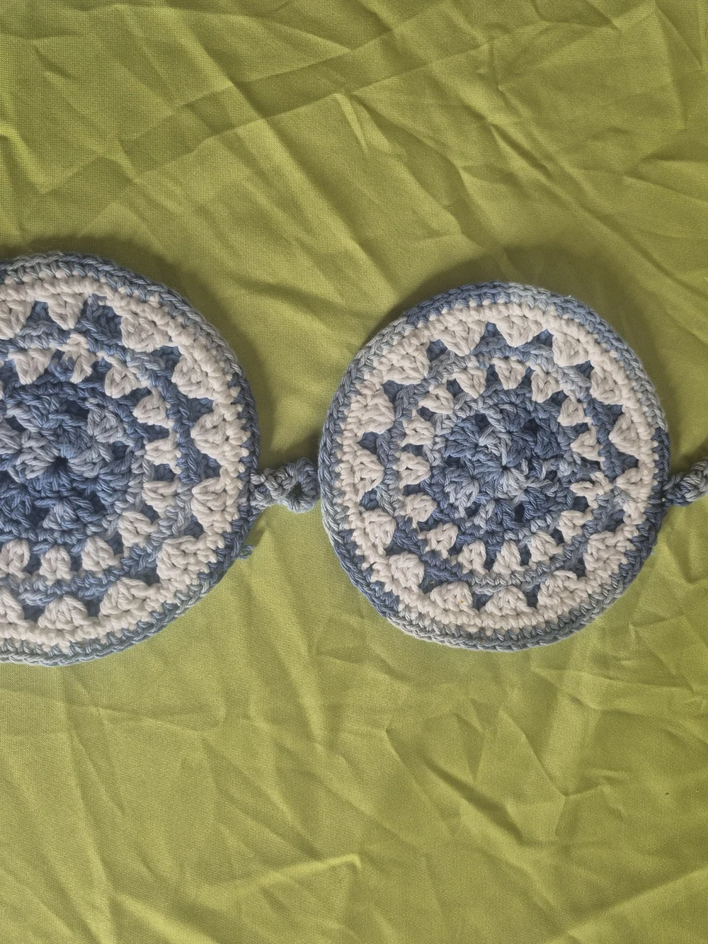 Crochet white and blue pot holders